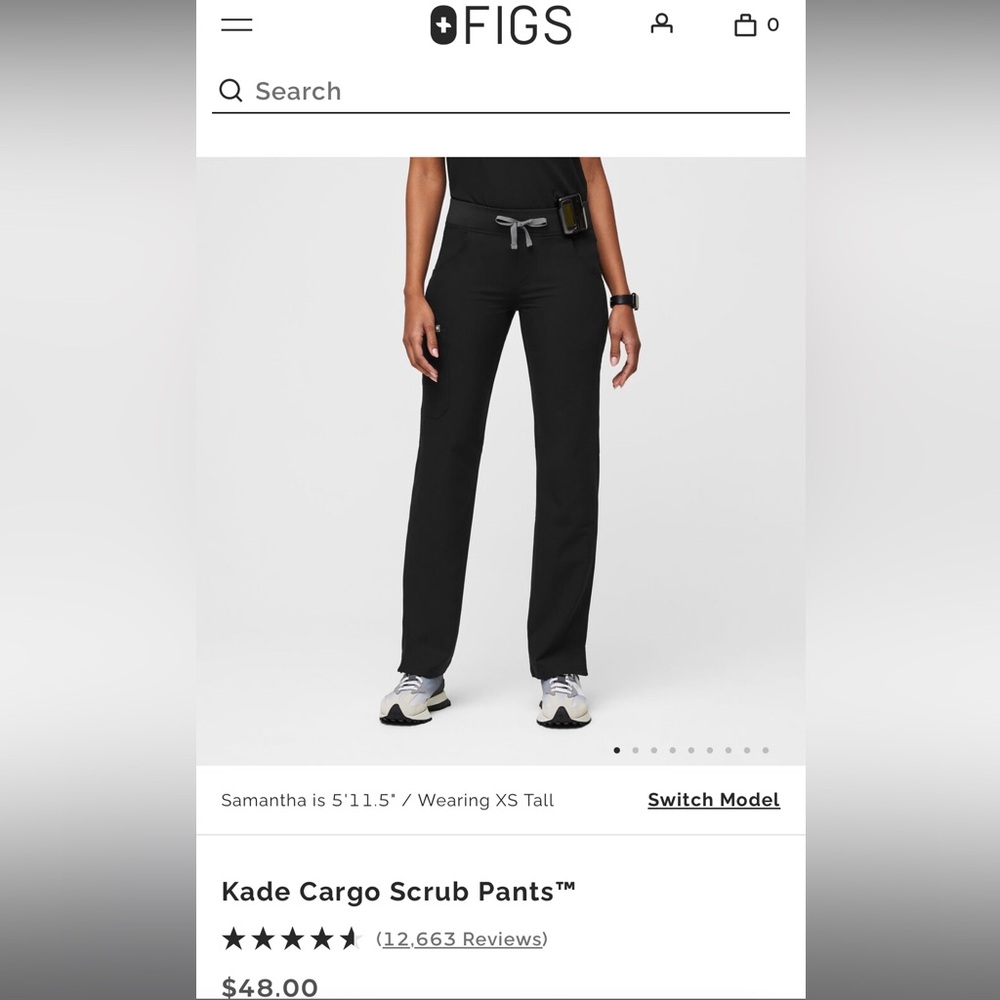 Figs, black, Kade cargo scrub pants, size medium/tall